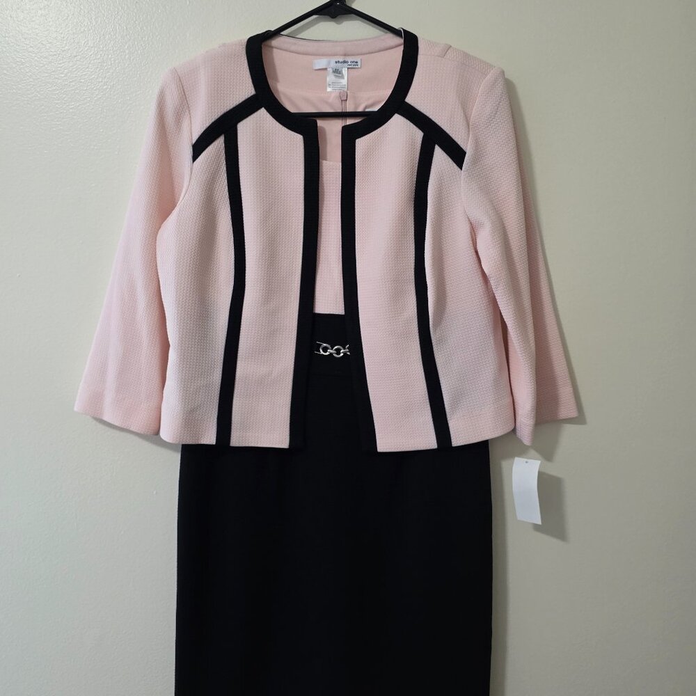 Pink and black belted 2 piece dress